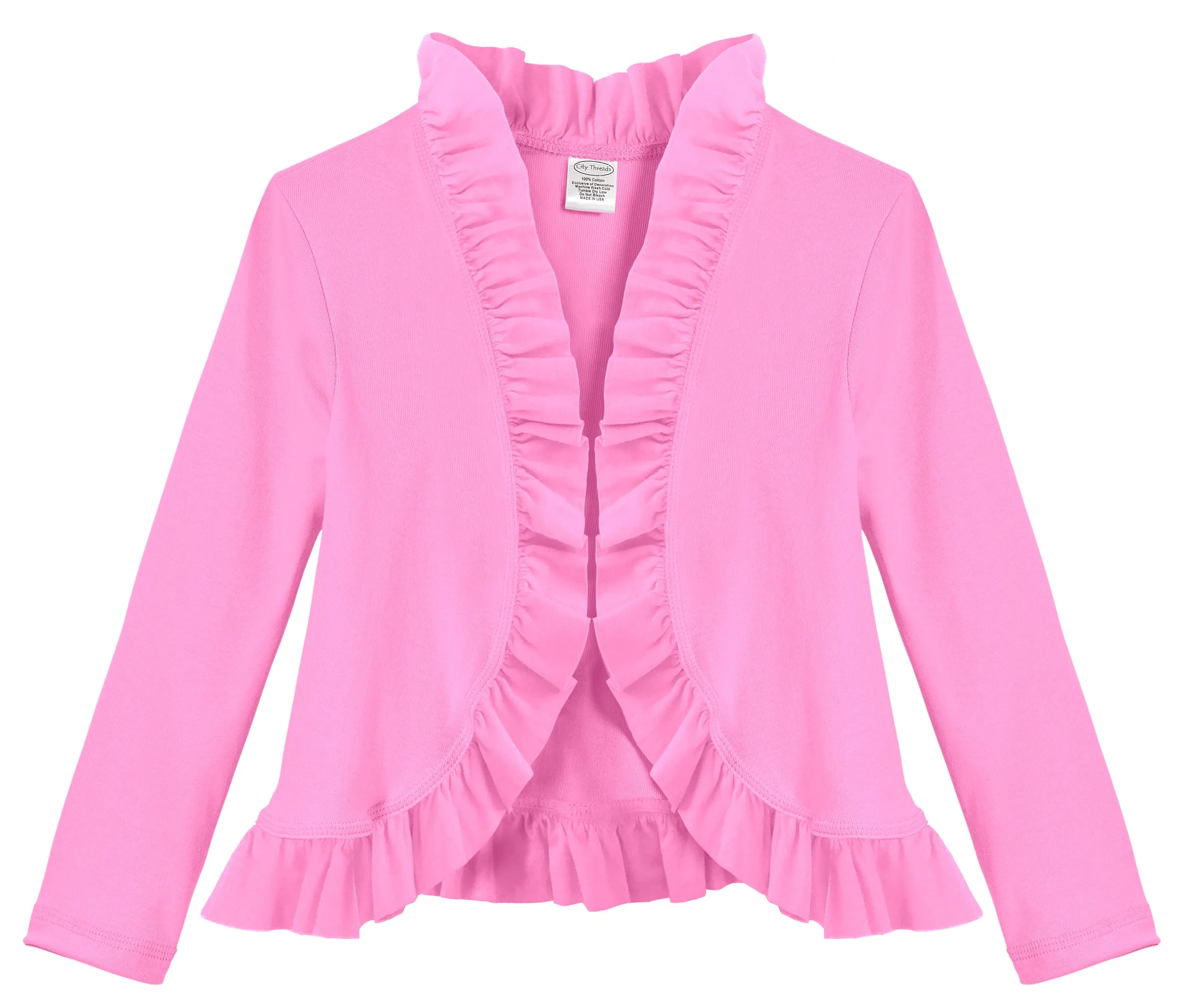 Girls Soft Cotton Jersey Ruffle Cardigan