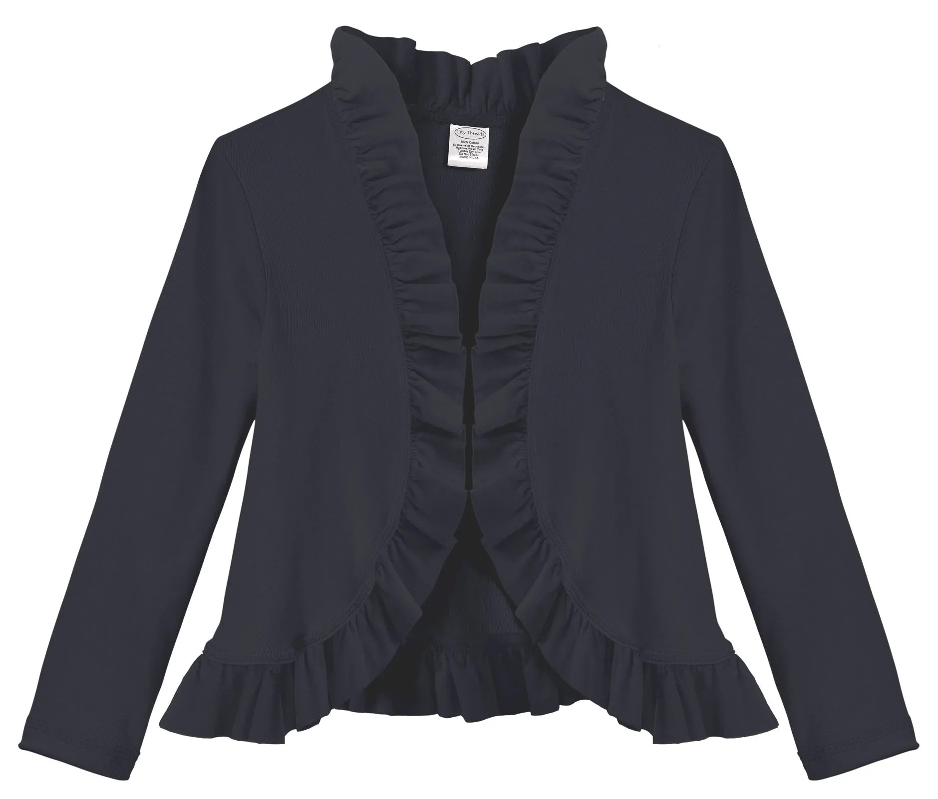Girls Soft Cotton Jersey Ruffle Cardigan