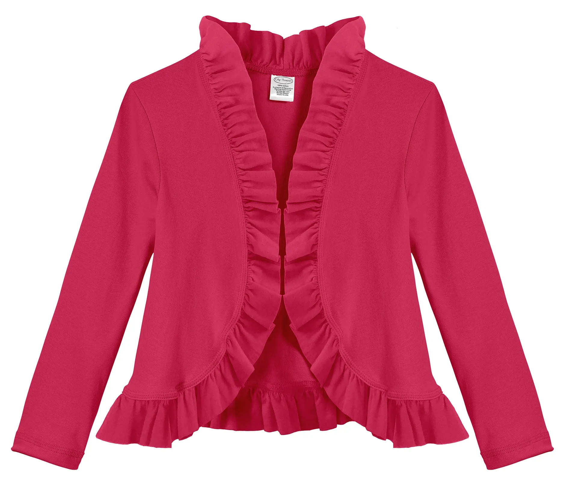 Girls Soft Cotton Jersey Ruffle Cardigan