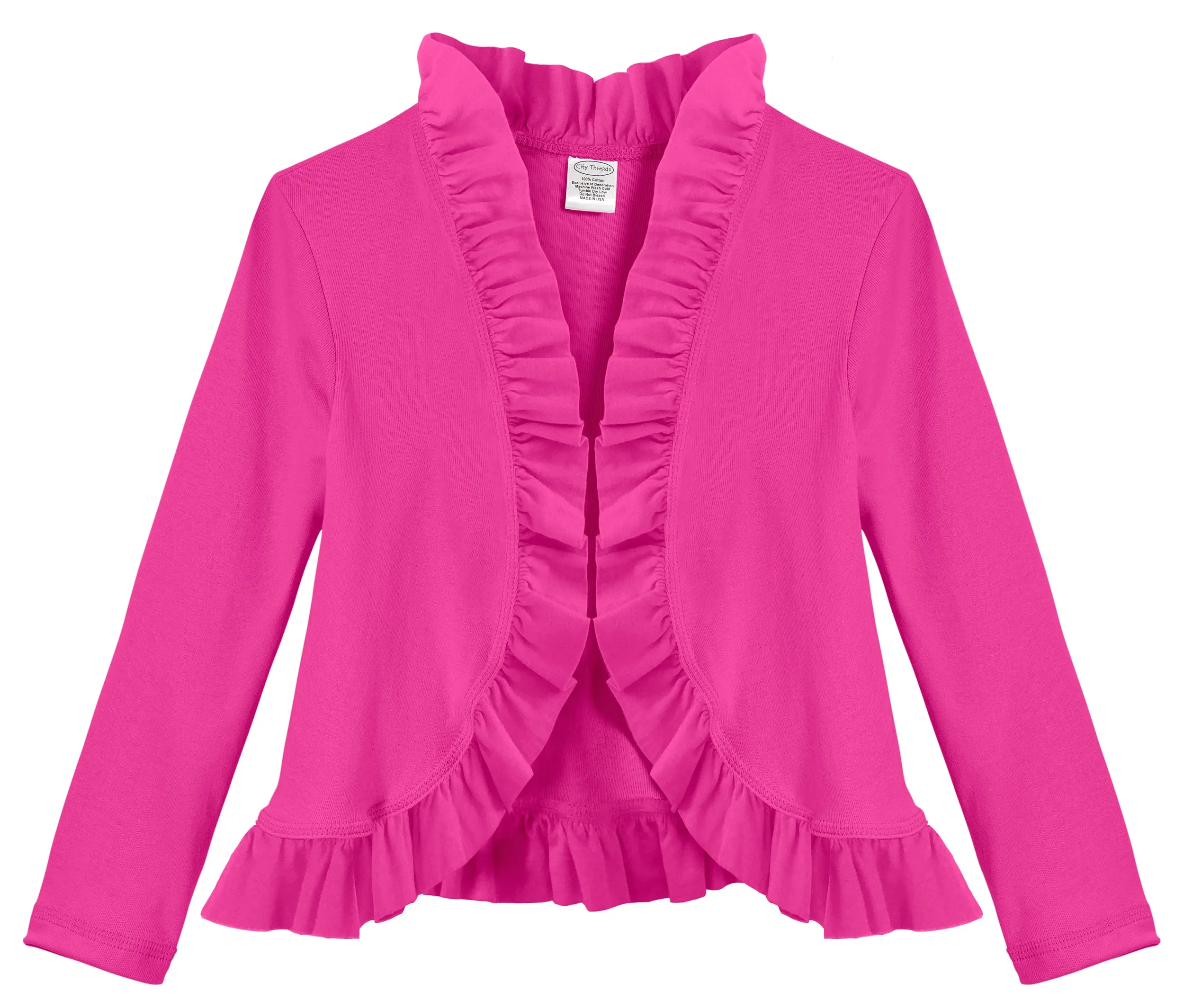 Girls Soft Cotton Jersey Ruffle Cardigan