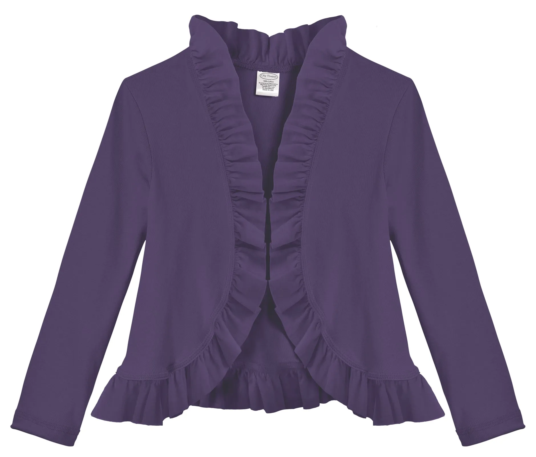 Girls Soft Cotton Jersey Ruffle Cardigan