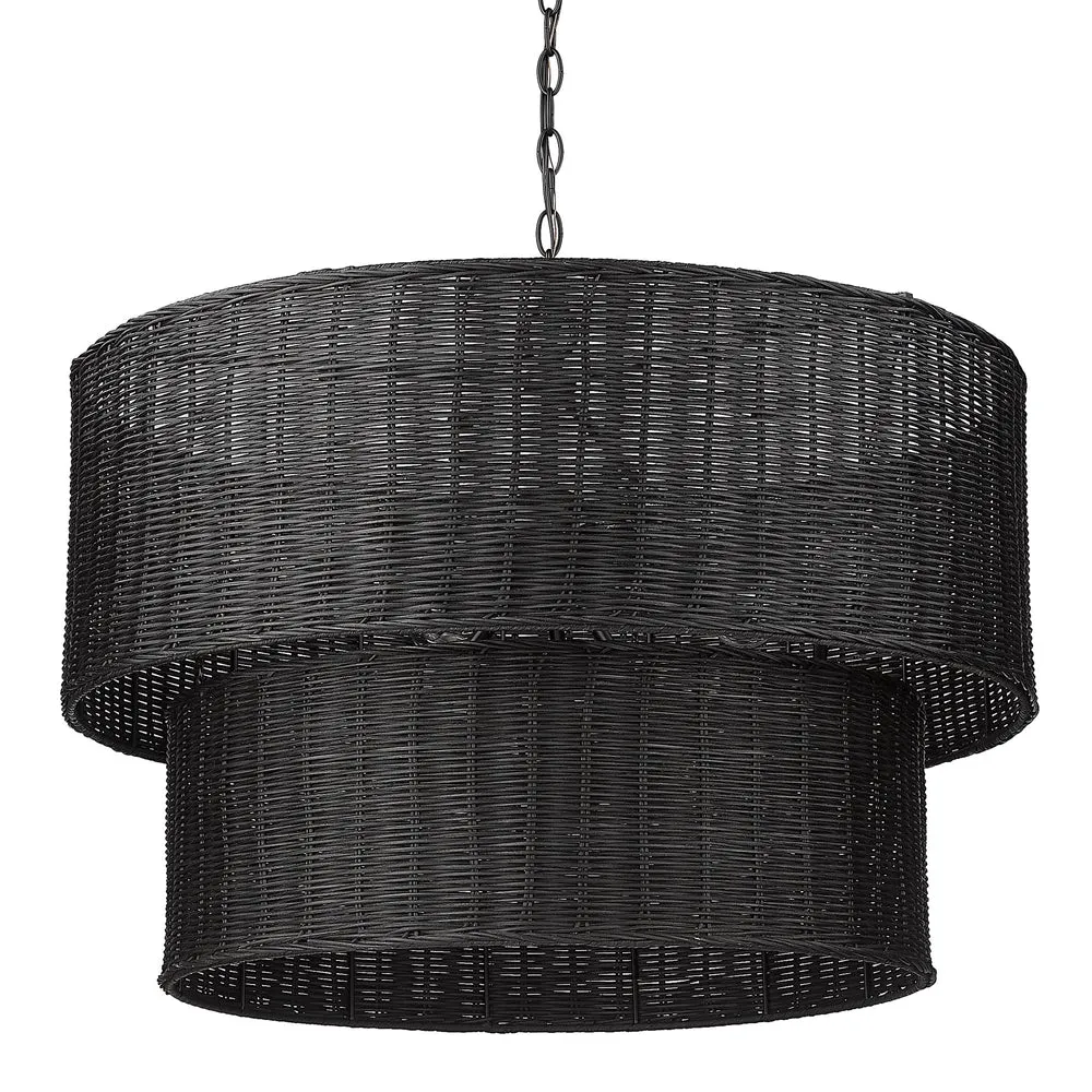 Golden Lighting 1084-9 BLK-BW Erma 9 Light 2 Tier Black Wicker Chandelier
