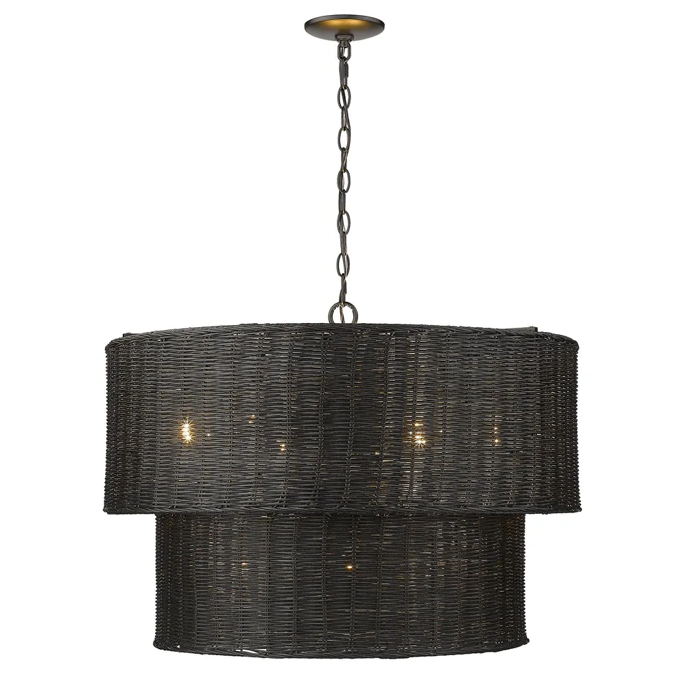 Golden Lighting 1084-9 BLK-BW Erma 9 Light 2 Tier Black Wicker Chandelier