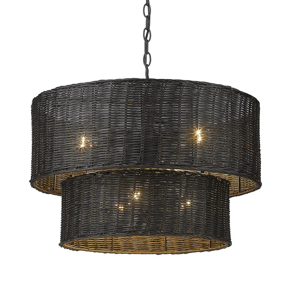 Golden Lighting 1084-9 BLK-BW Erma 9 Light 2 Tier Black Wicker Chandelier