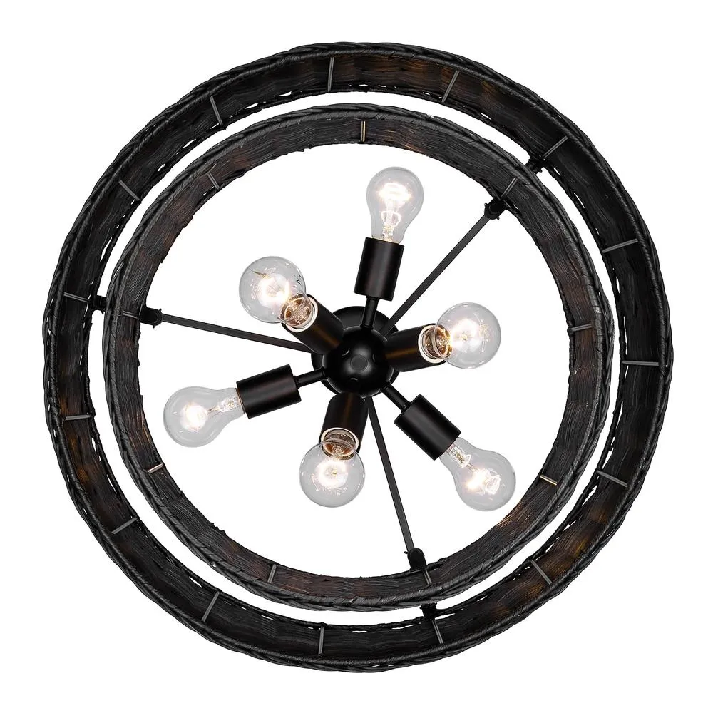 Golden Lighting 1084-9 BLK-BW Erma 9 Light 2 Tier Black Wicker Chandelier