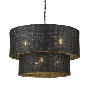 Golden Lighting 1084-9 BLK-BW Erma 9 Light 2 Tier Black Wicker Chandelier