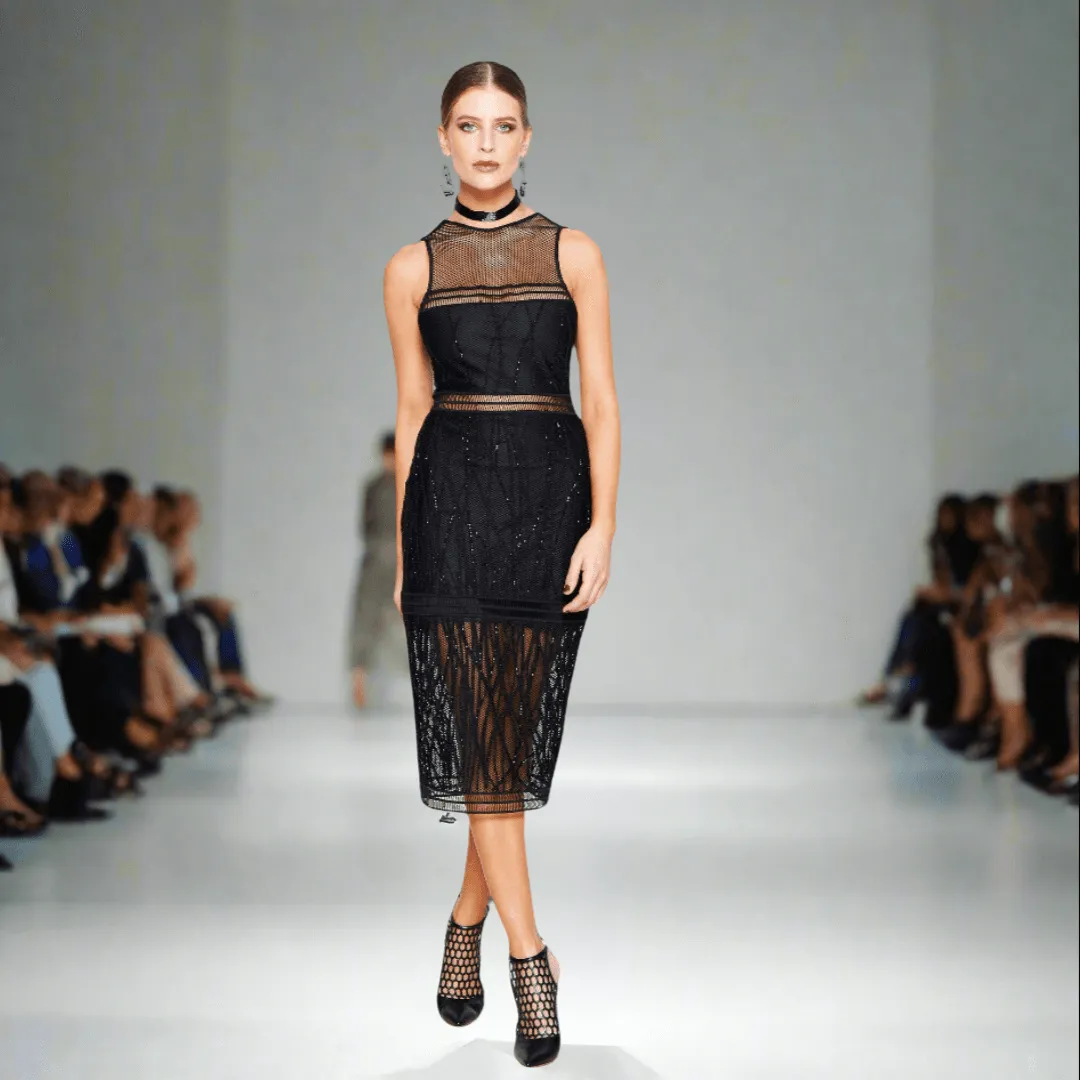 Hand Embroidered Mesh Midi Dress