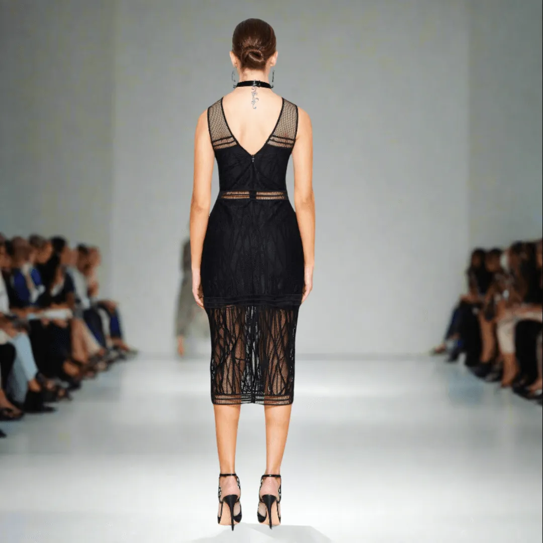 Hand Embroidered Mesh Midi Dress