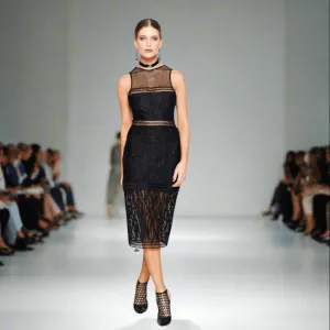 Hand Embroidered Mesh Midi Dress