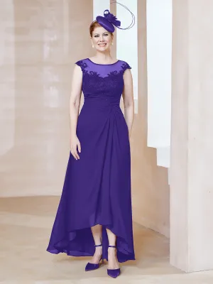 Illusion Lace Neckline Asymmetrical A-Line Dress Regency