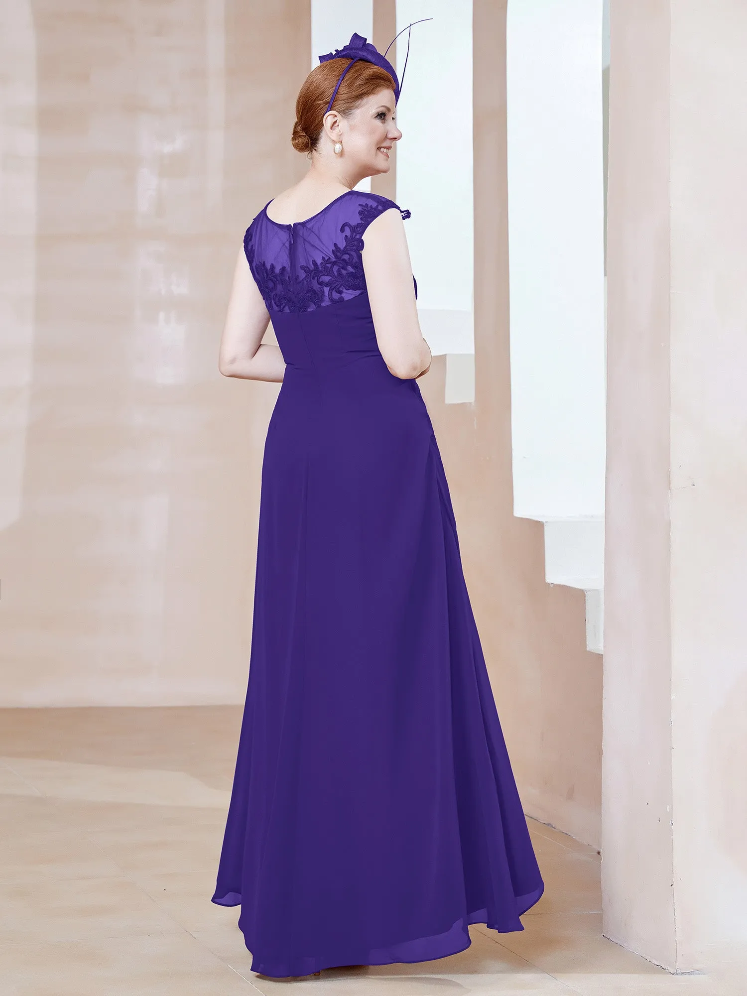 Illusion Lace Neckline Asymmetrical A-Line Dress Regency