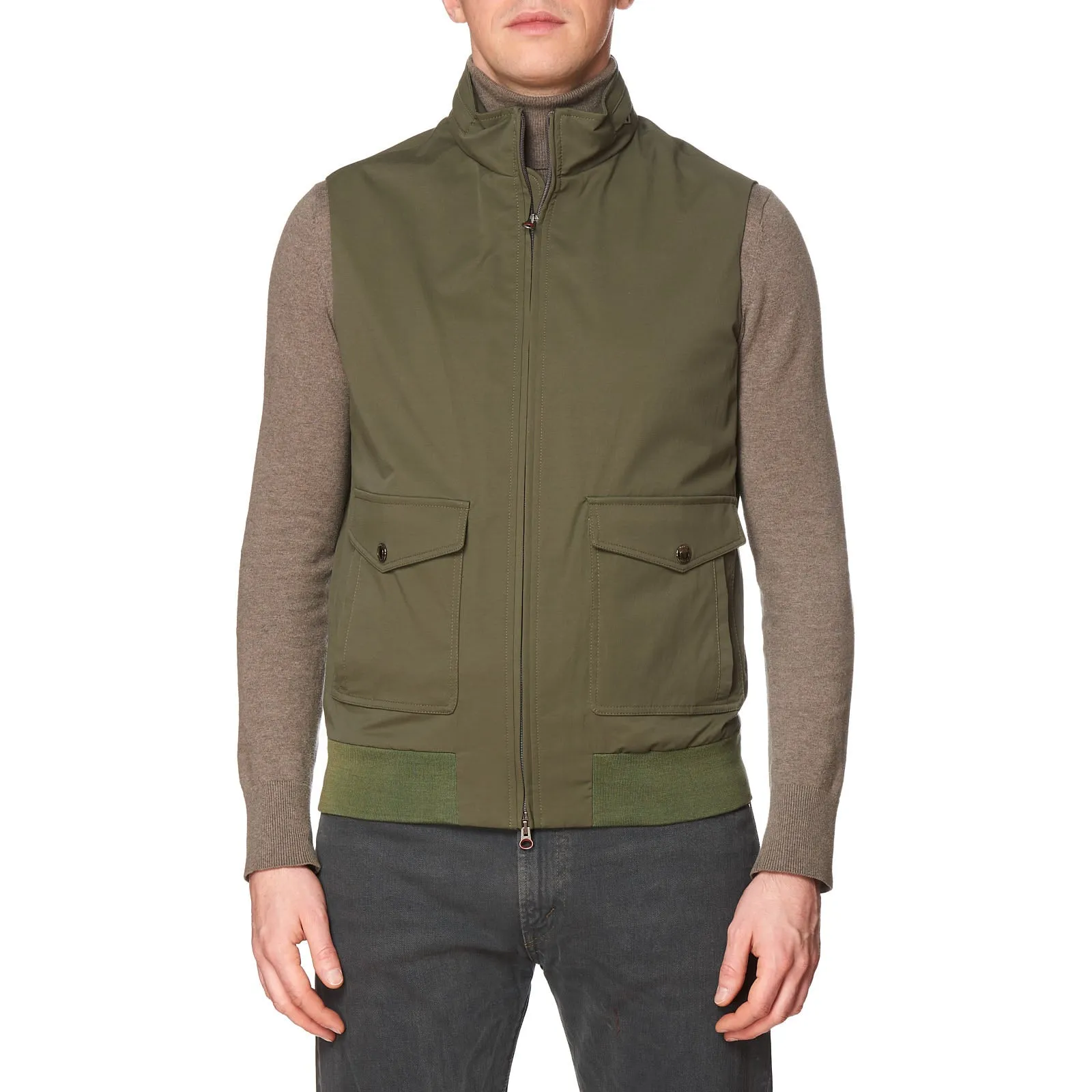 KITON KIRED "Igigi" Olive Green Hooded Packable Vest 50 M