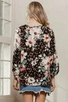 LEOPARD FLORAL PRINTED WOVEN TOP