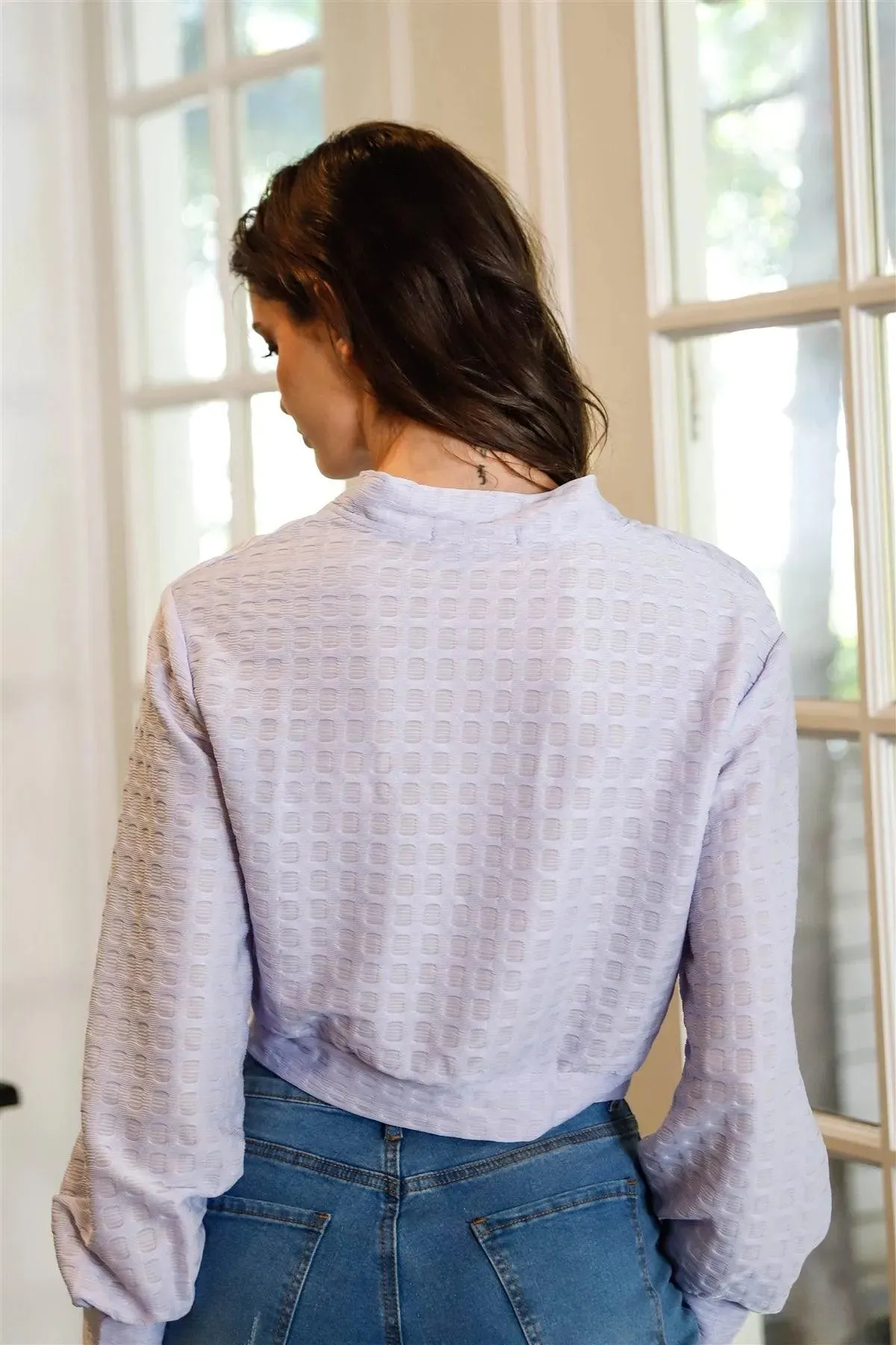 Lilac Textured Pearl & Crystal Button Up Detail Crop Top /2-2-3