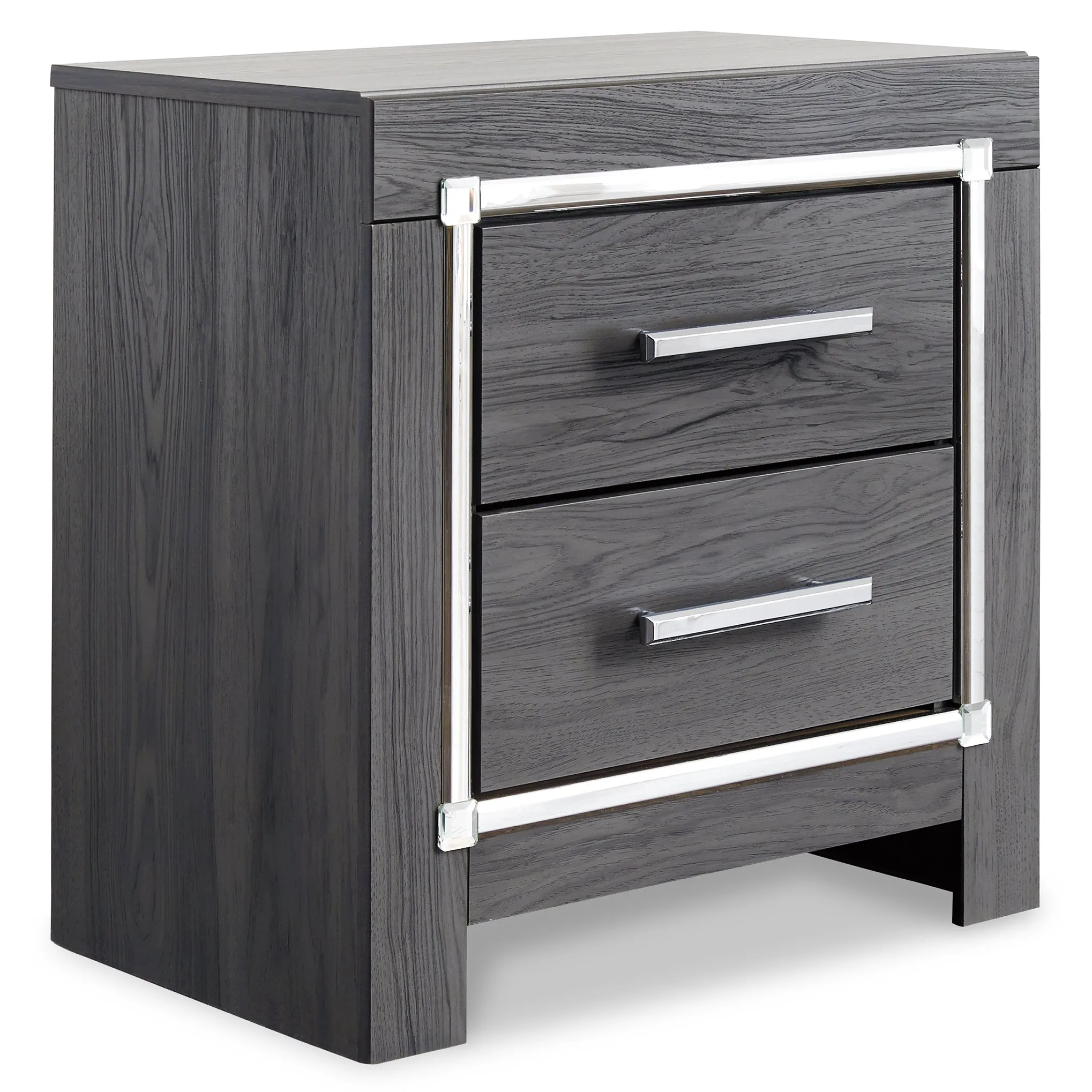 Lodanna King Panel Bed with Mirrored Dresser and Nightstand in Gray