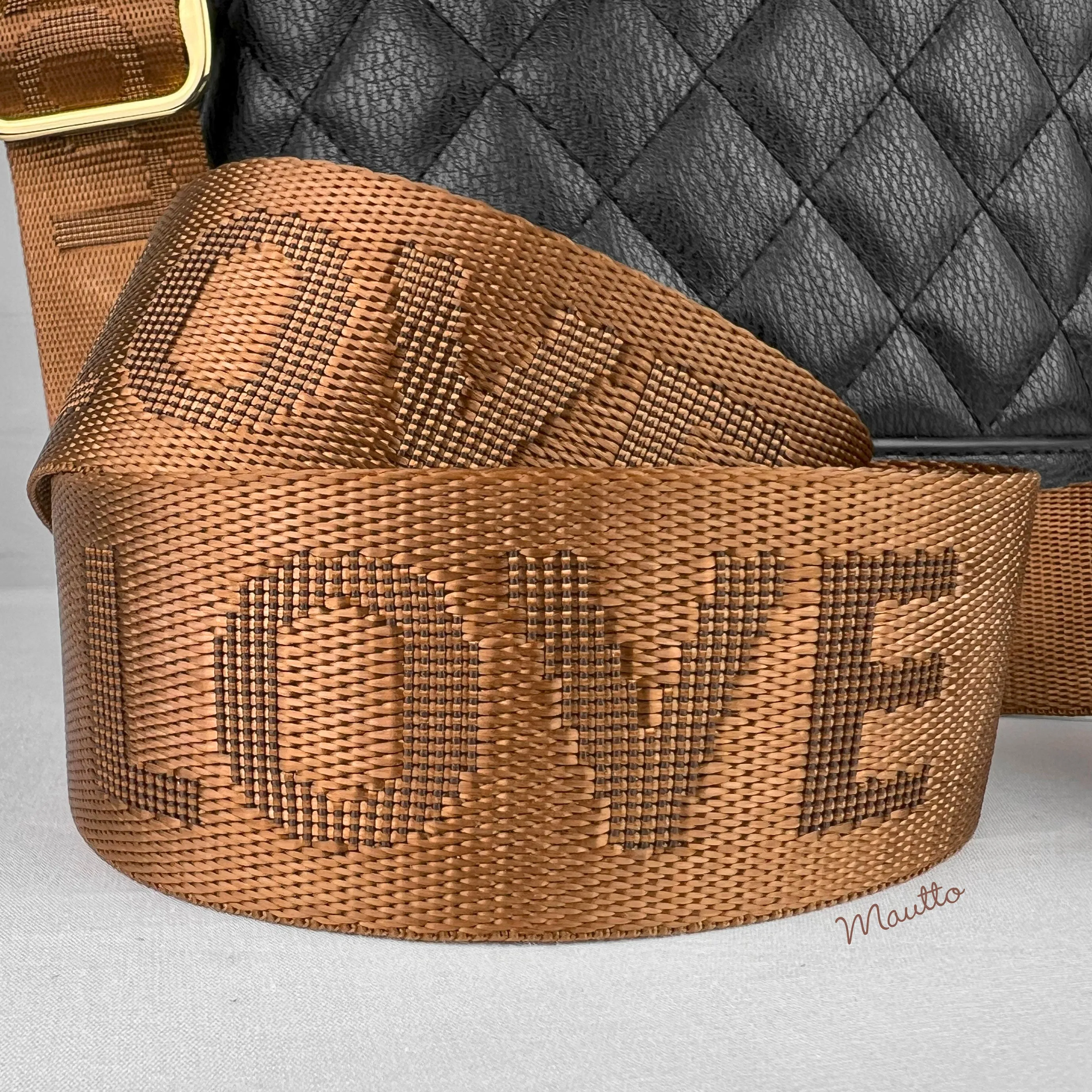 LOVE Letters Purse Strap - Bronze Tan Colorway - Soft & Thick Nylon Guitar Style Bag Strap - Adjustable Shoulder to Crossbody Length