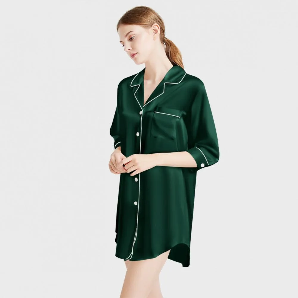 Luxury Women's Silk Sleep Shirt 100% Mulberry Silk Nightgown