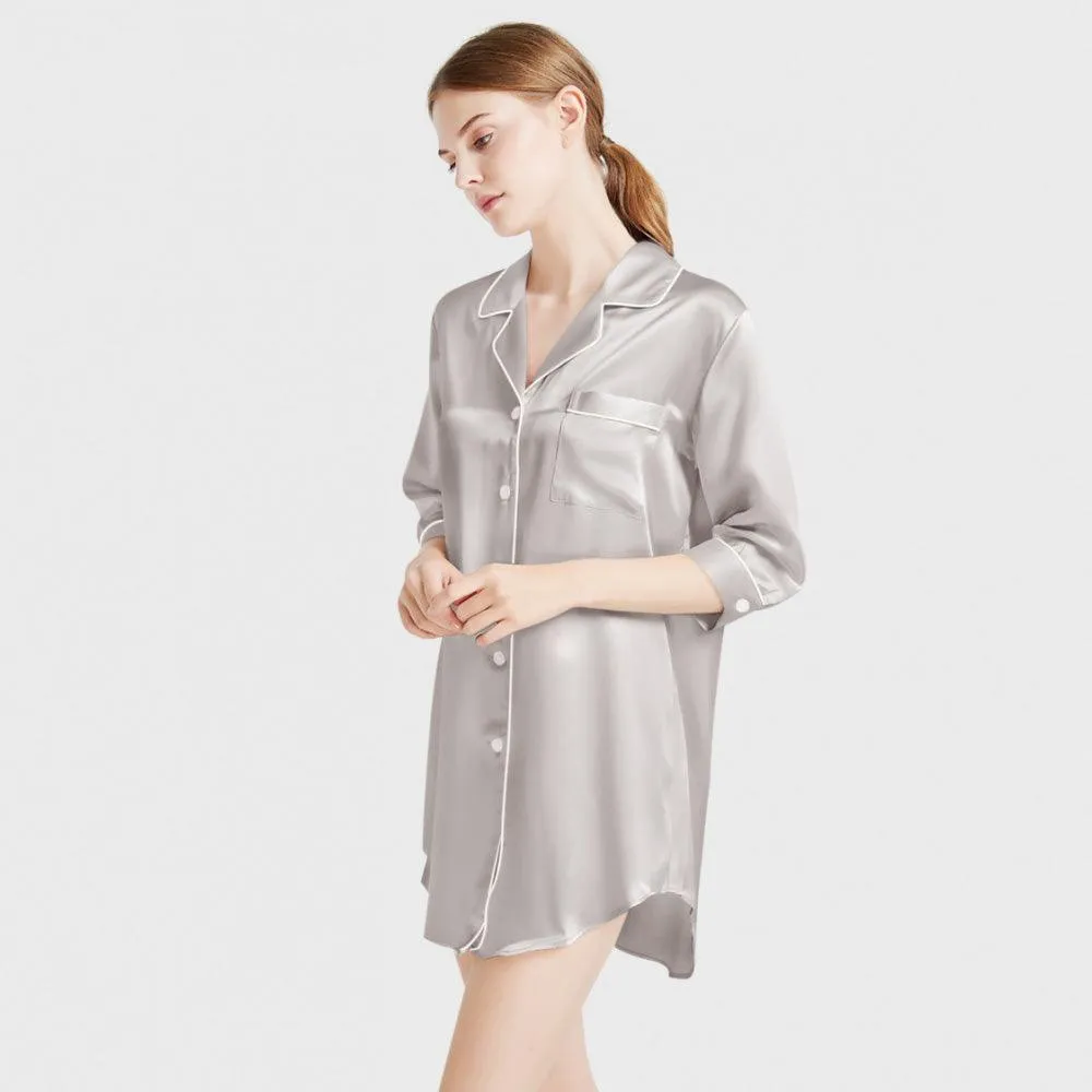 Luxury Women's Silk Sleep Shirt 100% Mulberry Silk Nightgown