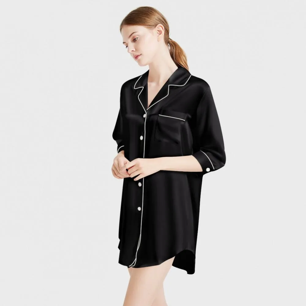 Luxury Women's Silk Sleep Shirt 100% Mulberry Silk Nightgown