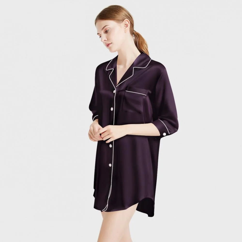 Luxury Women's Silk Sleep Shirt 100% Mulberry Silk Nightgown