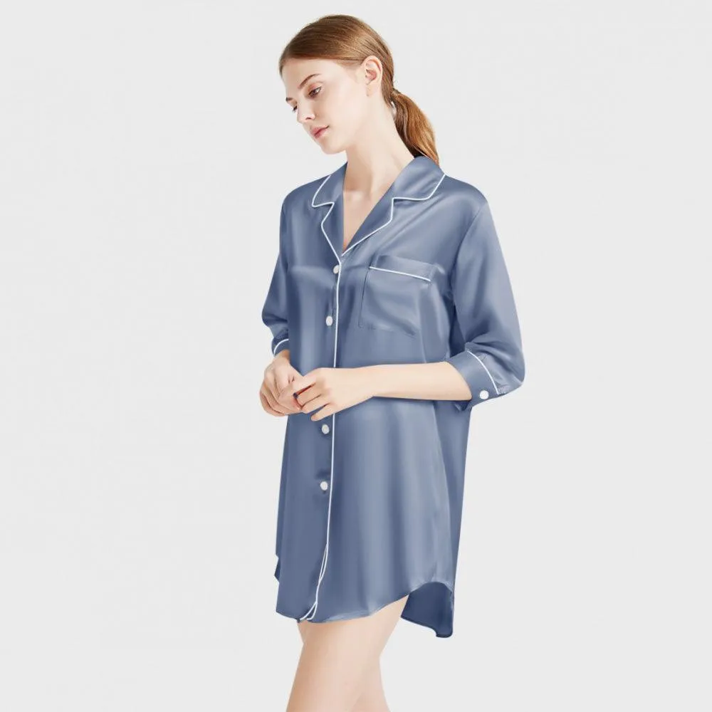 Luxury Women's Silk Sleep Shirt 100% Mulberry Silk Nightgown
