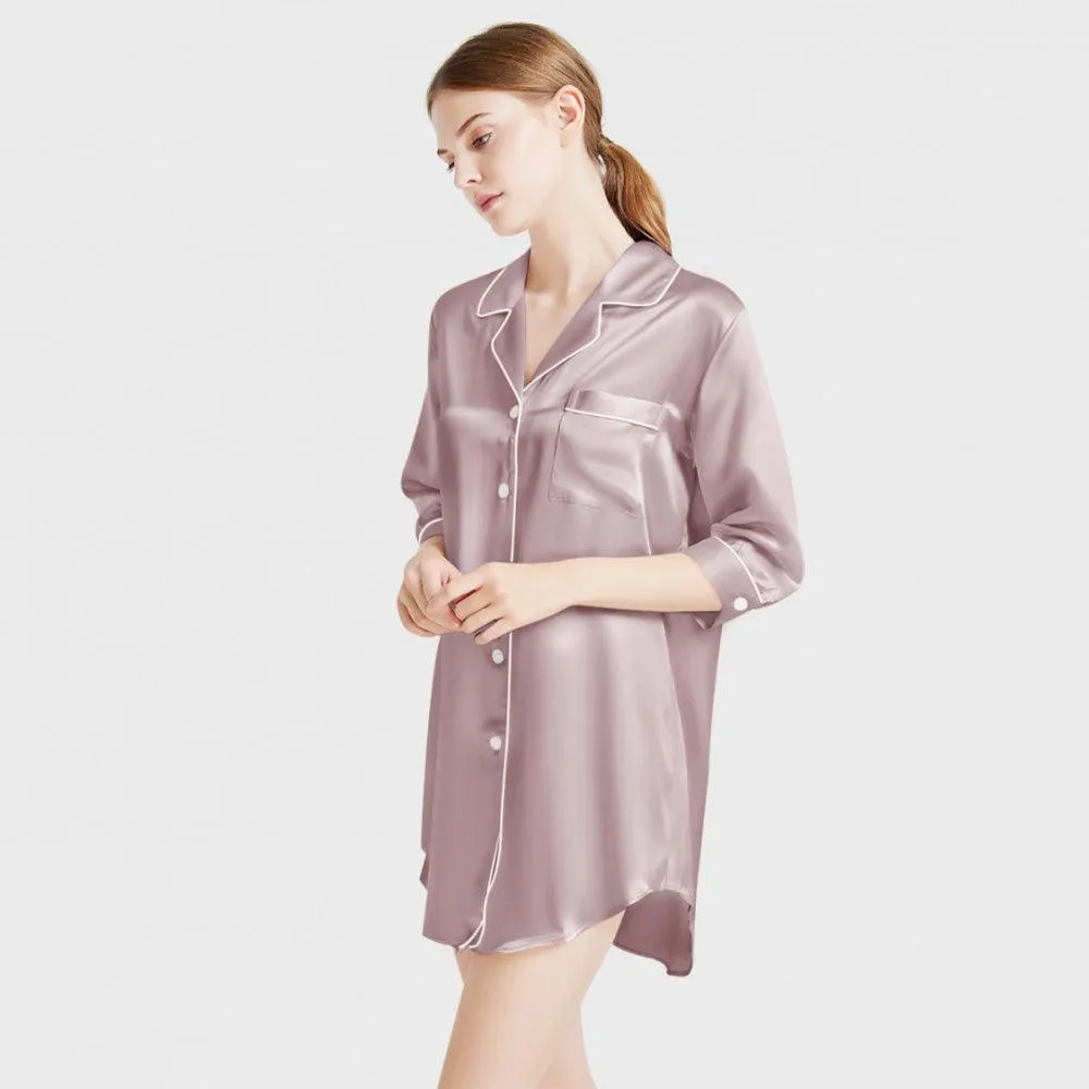 Luxury Women's Silk Sleep Shirt 100% Mulberry Silk Nightgown
