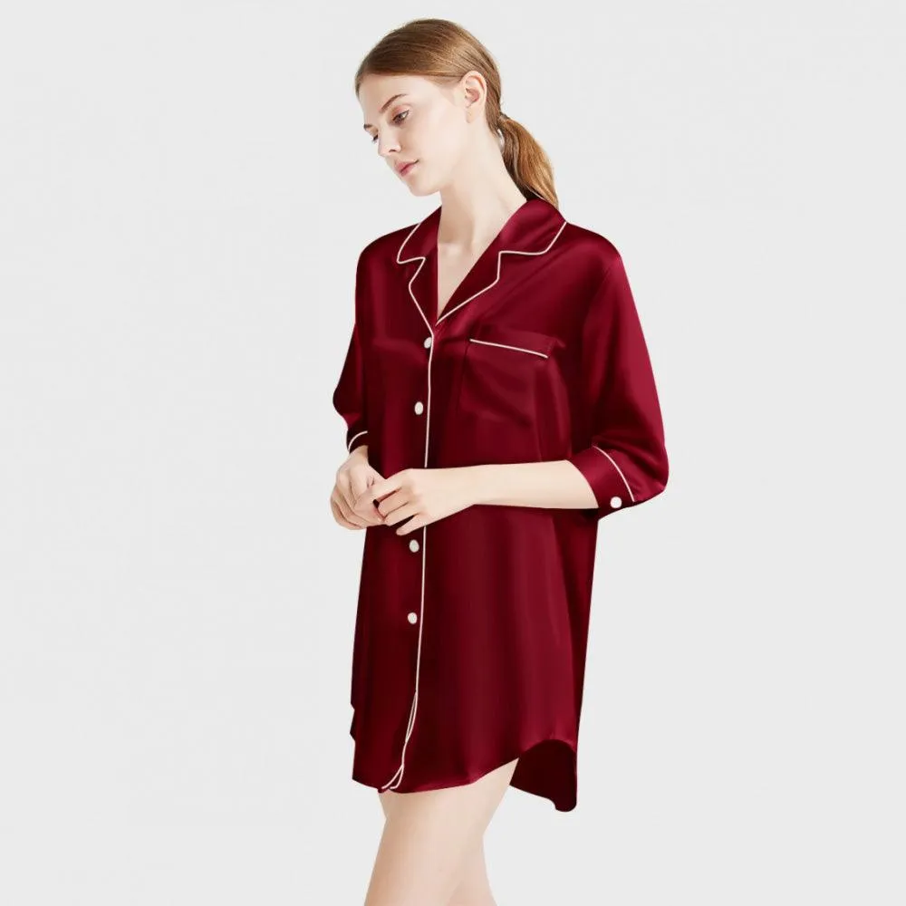 Luxury Women's Silk Sleep Shirt 100% Mulberry Silk Nightgown