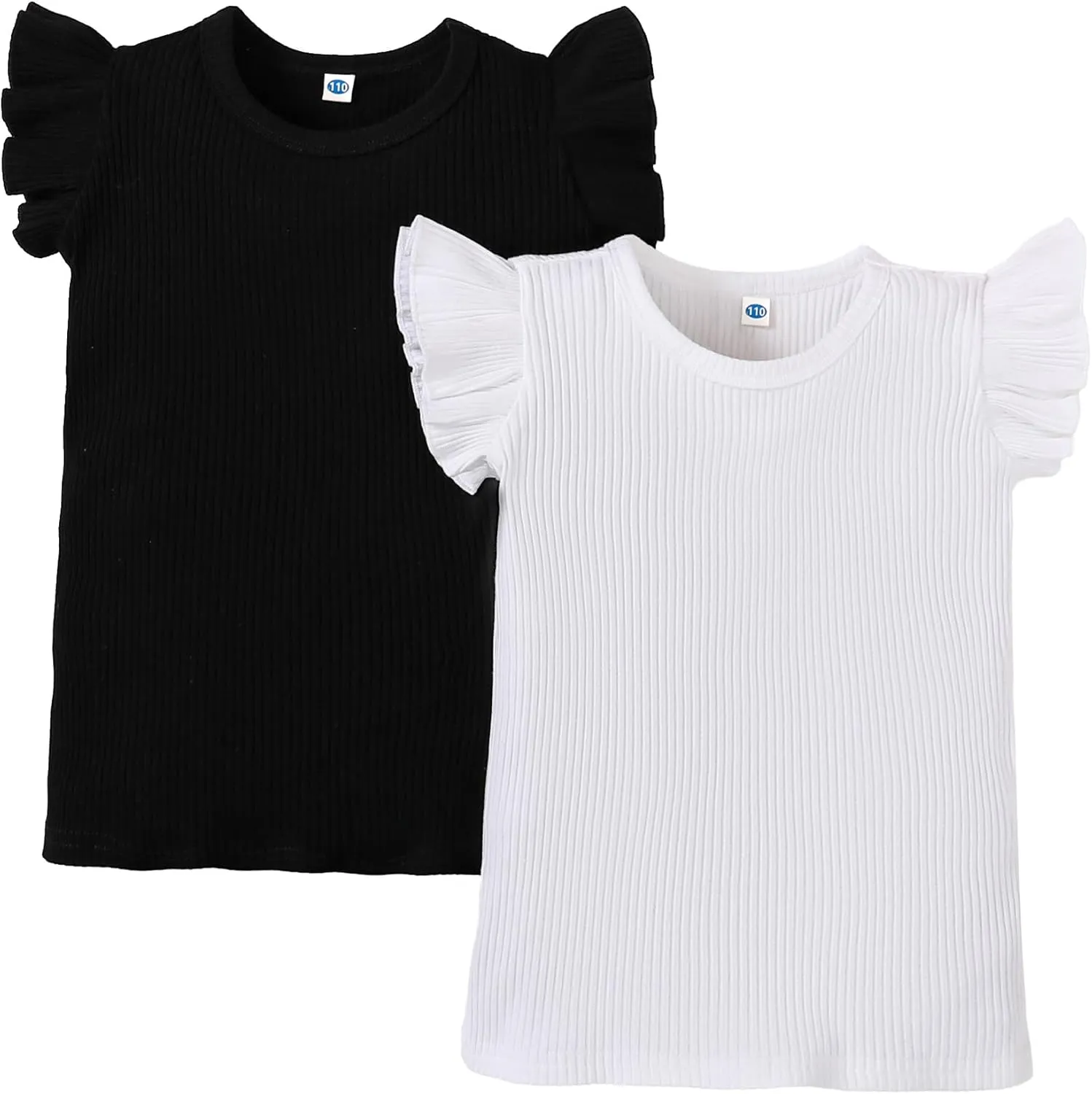 LYSMuch Toddler Girls 2-Pack Ruffle Short Sleeve Ribbed Shirt Blouse Solid Tee