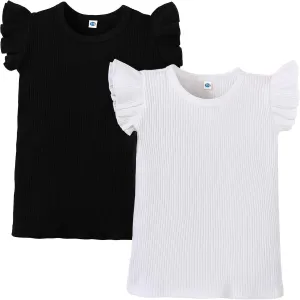 LYSMuch Toddler Girls 2-Pack Ruffle Short Sleeve Ribbed Shirt Blouse Solid Tee