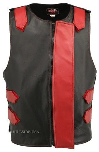 Made in USA Bulletproof Style Leather Motorcycle Vest Black/Purple