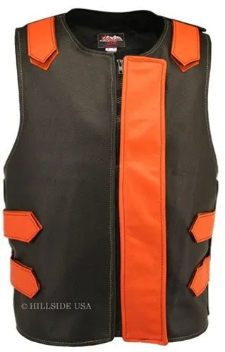 Made in USA Bulletproof Style Leather Motorcycle Vest Black/Purple