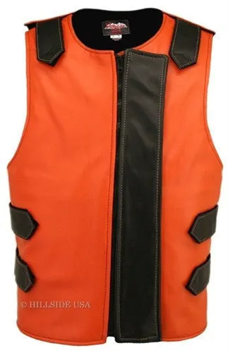 Made in USA Bulletproof Style Leather Motorcycle Vest Black/Purple