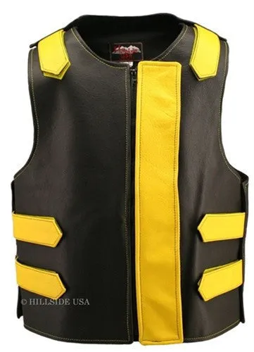 Made in USA Bulletproof Style Leather Motorcycle Vest Black/Purple