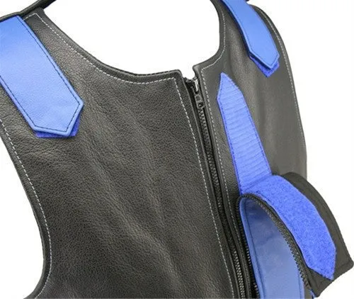 Made in USA Bulletproof Style Leather Motorcycle Vest Black/Purple