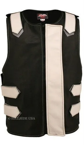 Made in USA Bulletproof Style Leather Motorcycle Vest Black/Purple