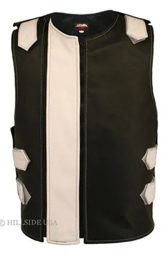 Made in USA Dual Front Zipper Bulletproof Style Leather Biker Vest Black/Purple