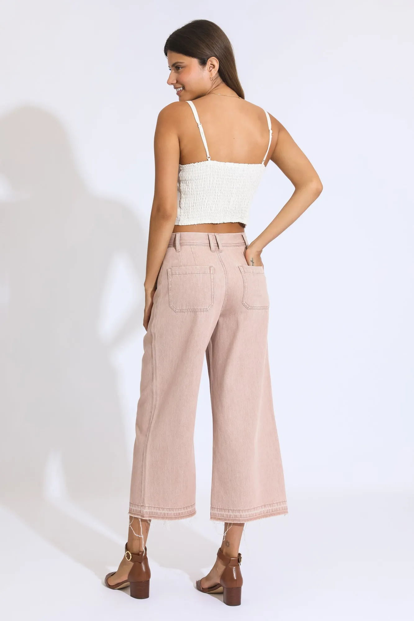 Marina Wide Leg Crop Pants - Light Sand
