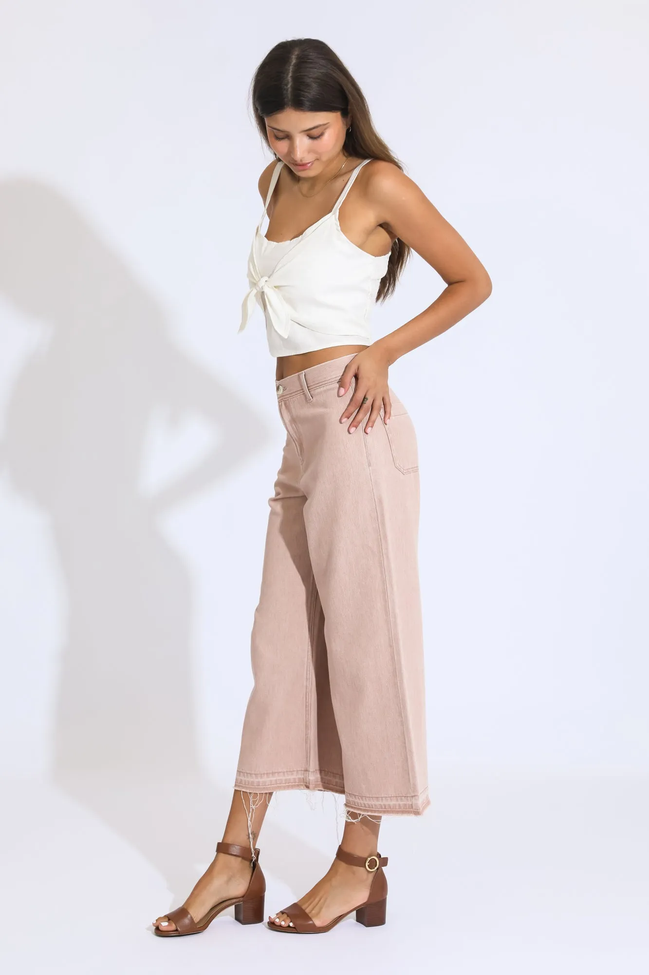 Marina Wide Leg Crop Pants - Light Sand