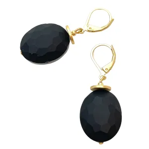 Matte Faceted Crystal Earrings - Black