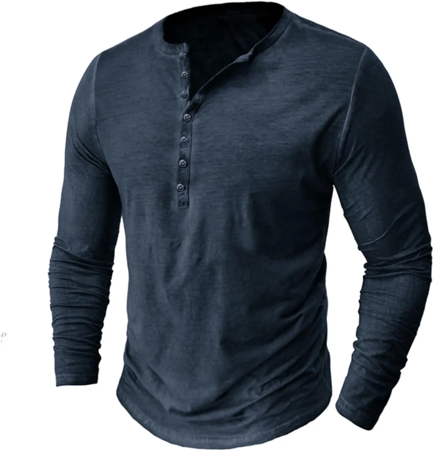 Mens Casual Long Sleeve Henley Shirt Classic Stretch Slim Fit Button Active Sports Gym Hiking T-Shirt