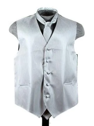 Men's Gray Striped Vest with Neck Tie
