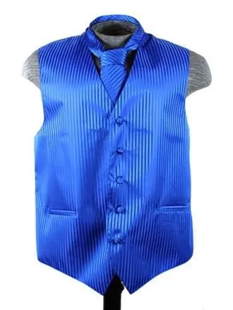 Men's Royal Blue Striped Vest with Neck Tie