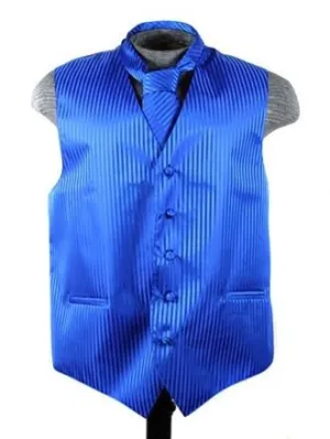 Men's Royal Blue Striped Vest with Neck Tie