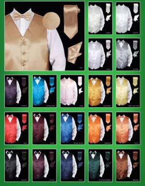 Men's Satin Vest with Tie, Bow Tie, and Pocket Square