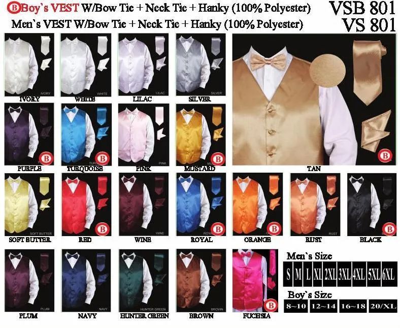 Men's Satin Vest with Tie, Bow Tie, and Pocket Square