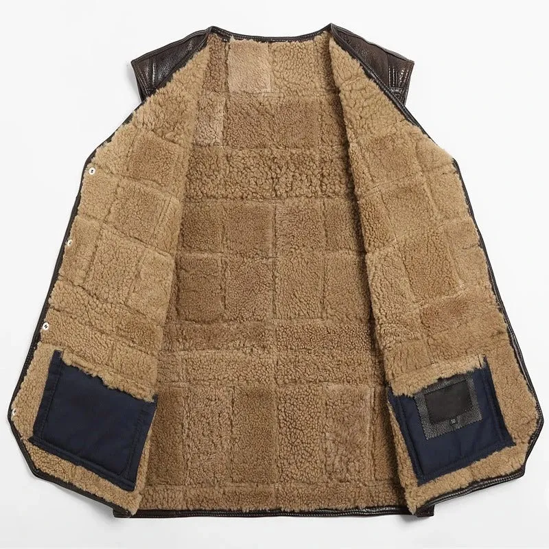 Men's Sheepskin Leather Vest with Fur Lining