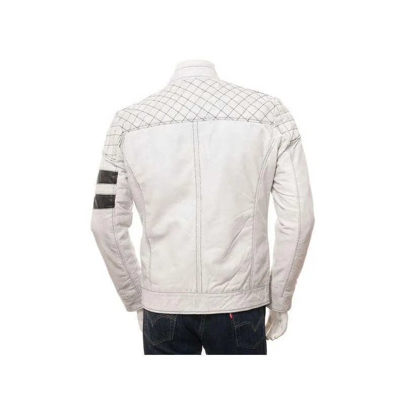 Men's White Leather Biker Jacket Online