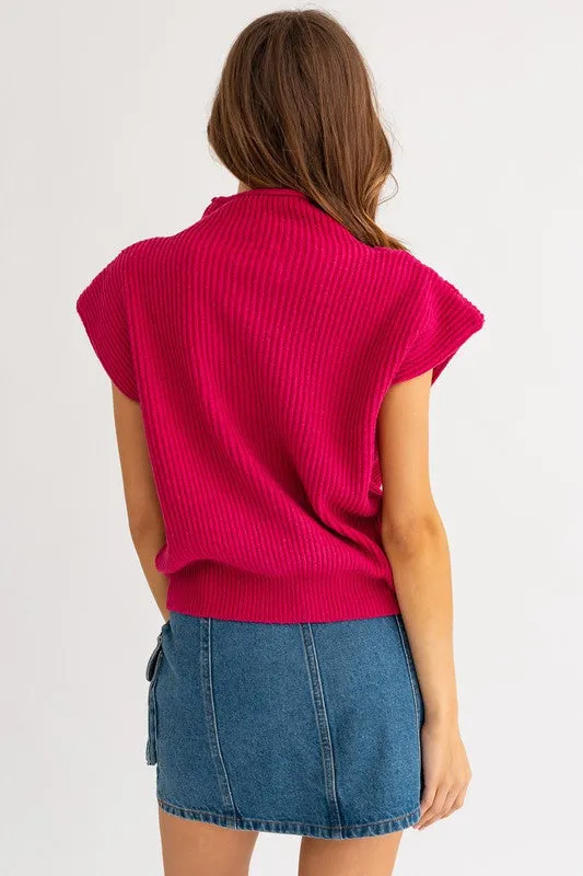 Miya Turtle Neck Power Shoulder Sweater Vest