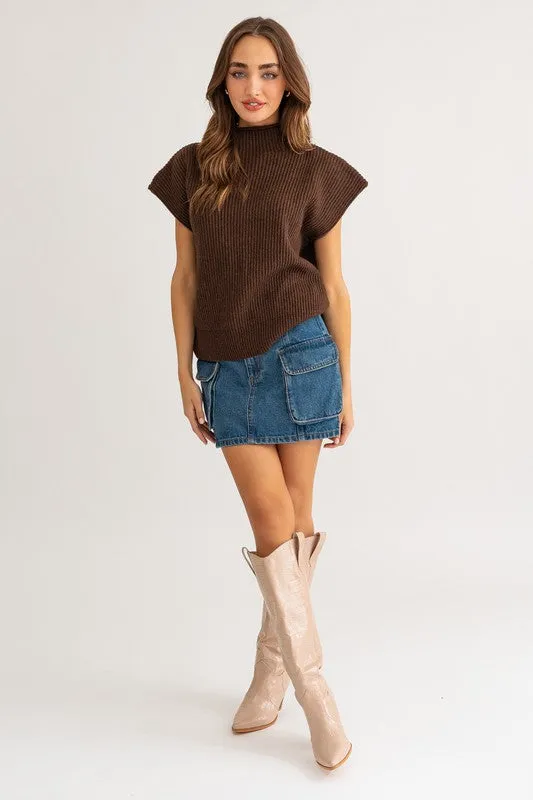 Miya Turtle Neck Power Shoulder Sweater Vest