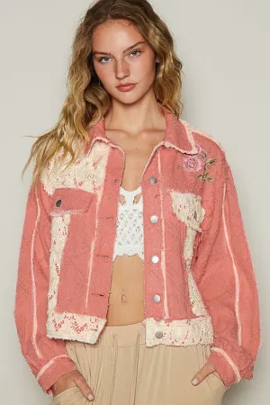 MQTIME  -  POL Crochet Patch Embroidered Button Up Jacket